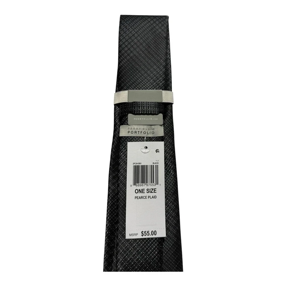 PERRY ELLIS Portfolio Men's Elegant Neck Tie Black color Micro Texture new - Picture 5 of 6
